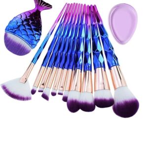 MISS & MAM Professional Diamond Handle synthetic fiber Makeup Brush Set with Big Fish Tail for Foundation Eyeshadow Lips - 12 Pieces